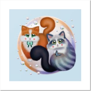 Sweet Cats with Bubbles Posters and Art